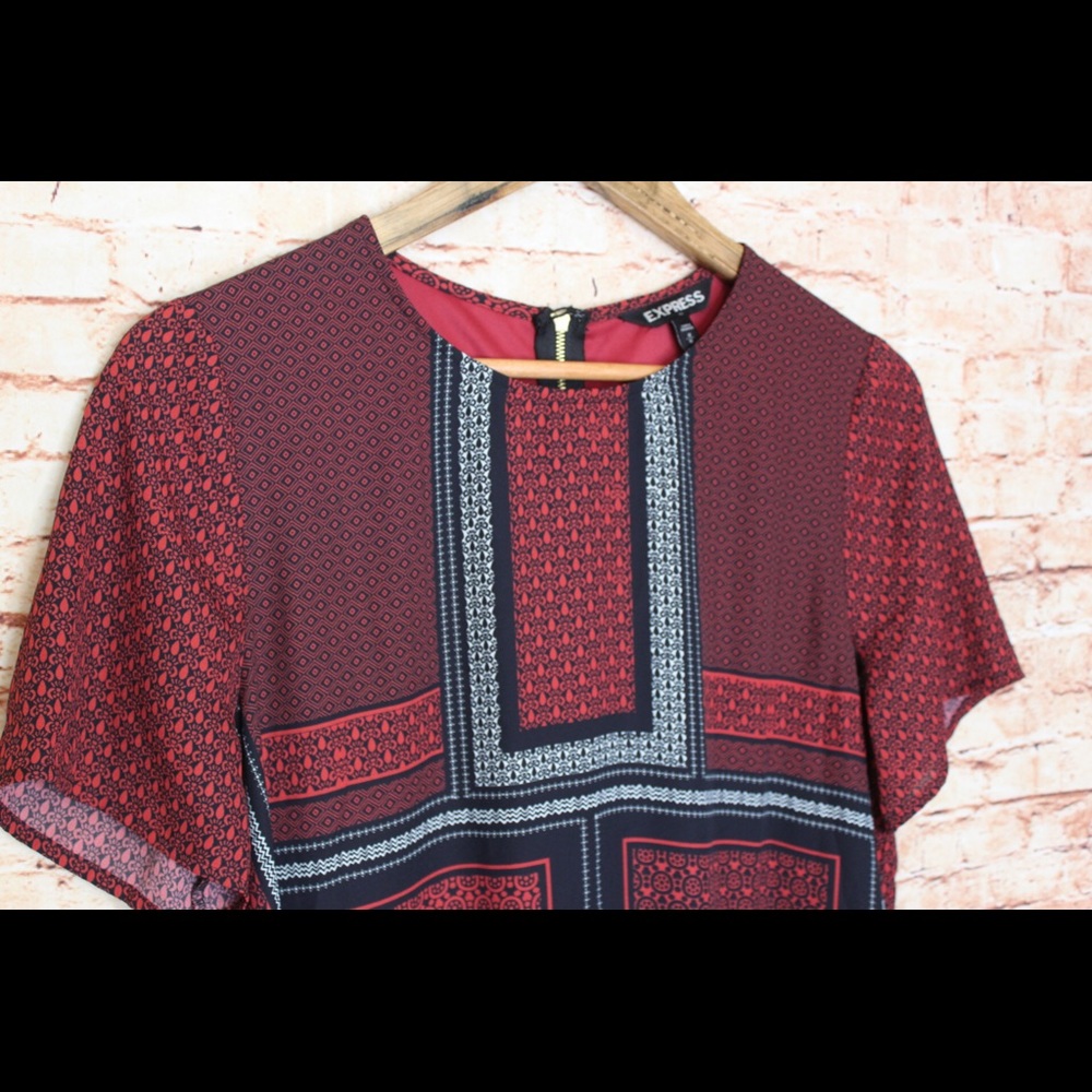 Express | Multi Pattern Shift Dress Black/Red NWT - image 4
